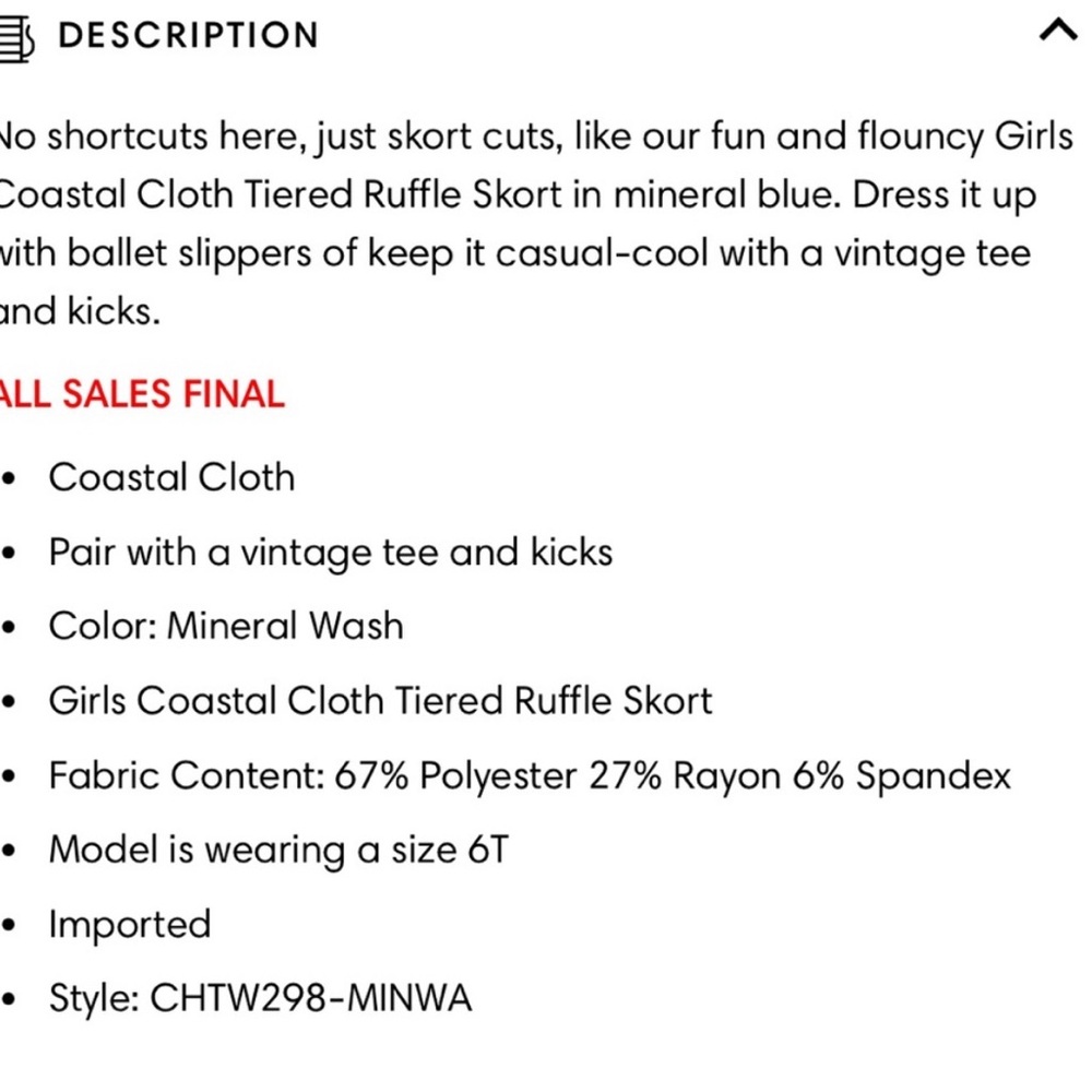 Chaser Girls Coastal Cloth Tiered Ruffle Skort Size 6 NWT - Picture 4 of 7